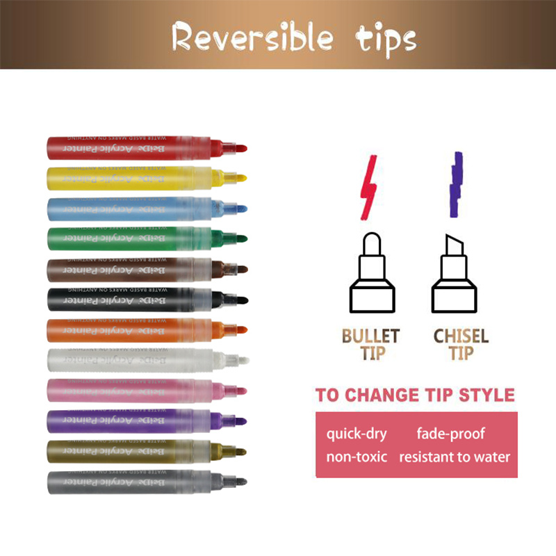 6MM Reversible Bullet & Chisel Acrylic Paint Pen